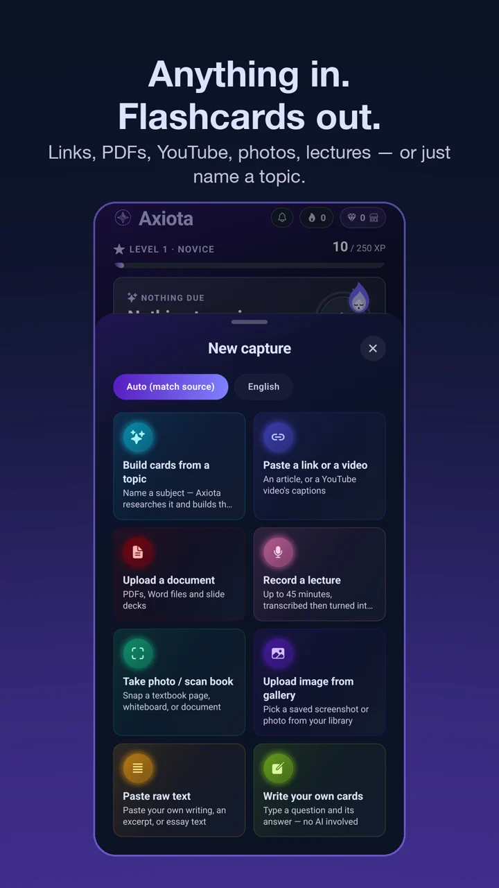 Axiota: capture anything into flashcards